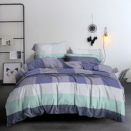 Постельное белье, комплект 1,5 спальный "Клетка Октавия" 4 предмета: пододеяльник 145х215см, простыня 150х220см, 2 наволочки 70х70см с клапаном-запахом, полисатин "Премиум SP" 85г/м2, упаковка "классическая" ПВХ 32х41см, "Домашняя мода" (Россия)