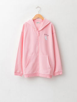 Kap??onlu Bask?l? Uzun Kollu K?z ?ocuk Fermuarl? Sweatshirt