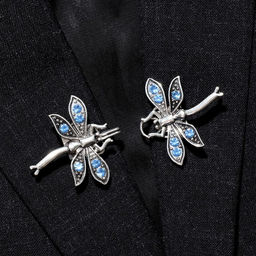 Зажим для кардигана «Стрекоза», синий в чернёном серебре