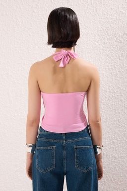 Ac?k Pembe Kruvaze Yaka Aksesuar Detayl? Orme Party Bluz TPRSS25BZ00048