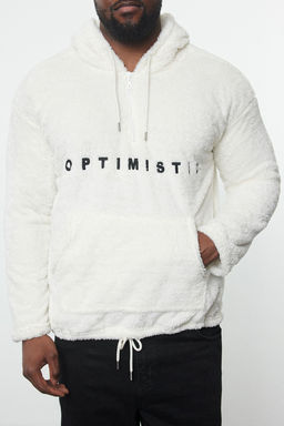 TRENDYOL MAN Ekru Buyuk Beden Oversize/Genis Kesim Kal?n Pelus Sweatshirt TMNAW25AO00024 - Trendyolmilla фото 3