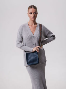 Сумка кожаная на плечо Azaro 30996 темно-синяя