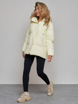Зимняя женская куртка модная с капюшоном светло-желтого цвета 52308SJ - HULDLUCK фото 4