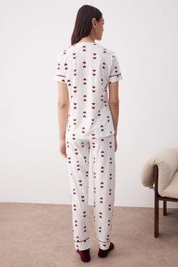 Beyaz Kalp Biyeli 30/1 penye suprem Orme Pijama Tak?m? THMAW26PT00075