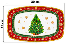Блюдо 30*19*2,5 см Новогодняя елка квадратное, красный узор NEW BONE CHINA - Elan gallery фото 2