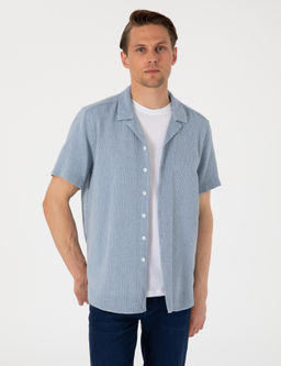 Lacivert Comfort Fit K_sa Kollu G_mlek