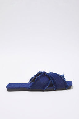 Trendyol Shoes Ekru Puskul Detayl? Denim Capraz Bantl? Kad?n Terlik TAKSS25TE00043 - Trendyolmilla фото 3