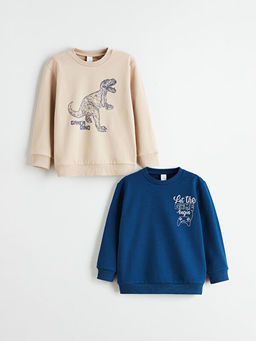 Bask?l? Erkek ?ocuk Sweatshirt 2li