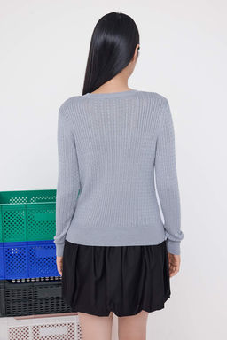 Teen Gri Merserize Gorunumlu Sac Orgu Nak?s Detayl? Triko Kazak TWOAW26KZ00055