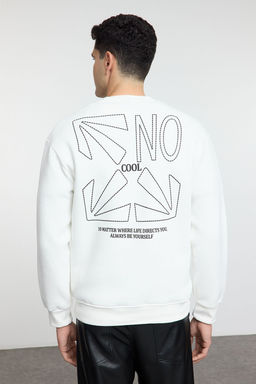 Beyaz Regular/Normal Kesim Kabar?k Yaz? Bask?l? Ici Polarl? Sweatshirt TMNAW25SW00190 - Trendyolmilla фото 5