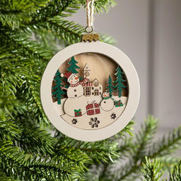 Ёлочная игрушка Шар со снеговиками, 10.5х10.5х1.5 см, от батареек, свечение тёплое белое - Luazon lighting фото 2