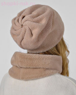 Ангора диагональ с норкой Комплект флис (колпак+снуд) (56-58)