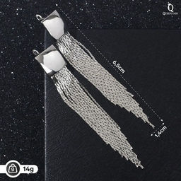 Серьги висячие Голливуд квадрат и нити, цвет серебро, 6,5см - Queen fair фото 8