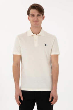 Erkek Slim Fit Polo Yaka Krem Basic Ti__rt
