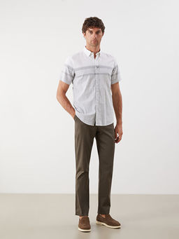 Regular Fit K?sa Kollu ?izgili Poplin Erkek G?mlek