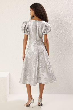Trendyolmilla Ac?k Mavi A-Kesim Jakarl? Dokuma Midi S?k Abiye Gece Mezuniyet Elbisesi TPRSS25EL00202  фото 5