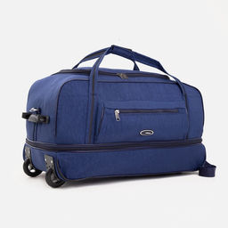 Сумка дорожная на колёсах, отдел на молнии, с увеличением, наружный карман, длинный ремень, цвет синий