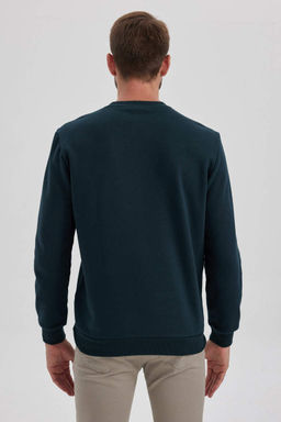 Базовый хлопковый свитшот обычного кроя с круглым вырезом - Defacto фото 7