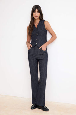 Koyu Mavi Dugmeli ve Cepli Denim Alt - Ust Tak?m TWOSS26AU00157