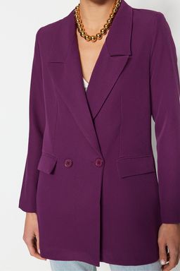 TRENDYOLMILLA Siyah Regular Astarl? Kruvaze Kapama Dokuma Blazer Ceket TWOSS20CE0059  фото 11