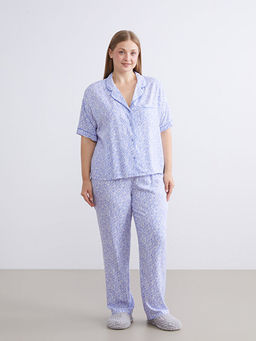 G?mlek Yaka Desenli Kad?n Pijama Tak?m?