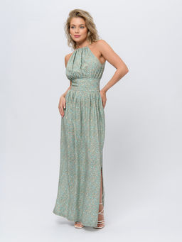 Платье зеленого цвета длины макси без рукавов с фигурным вырезом - 1001dress фото 3