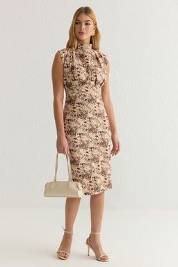 Cok Renkli Duz Vucudu Saran Buzgu / Drape Midi Dokuma Elbise TWOAW20EL0311