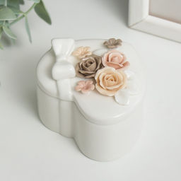 Шкатулка для украшений Сердце. Бант и розы, керамика, 5.8?8?6.8 см, МИКС