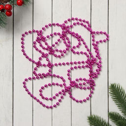 Цена за 3 шт. Бусы на ёлку Шар, длина 2.7 м, d=7 мм, малиновые