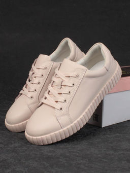 05-PDA175-3 BEIGE/PINK Кроссовки женские (натуральная кожа)