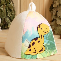 Шапка для бани детская с аппликацией динозавра Лео, войлок