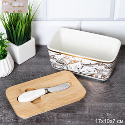 Масленка и нож / MN3921 /уп 36/ на деревянной подставке