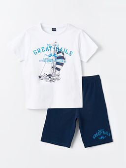 Bisiklet Yaka Bask?l? K?sa Kollu Erkek ?ocuk ?ortlu Pijama Tak?m?