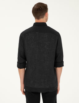 Siyah Slim Fit %100 Keten G_mlek