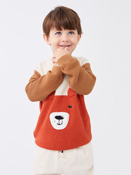 Bisiklet Yaka Uzun Kollu Bask?l? Erkek Bebek Triko Kazak