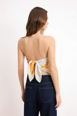 Turuncu Geometrik Desen Farkl? Kullan?ma Uygun Saten Sal Bluz TWOSS26BZ00332