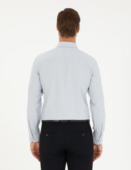Gri Oxford Slim Fit Uzun Kollu G_mlek