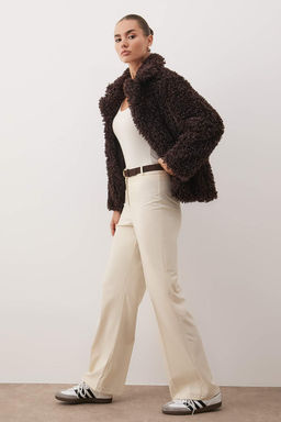 Bej Wide Leg/Genis Paca Yuksek Bel Dokuma Kumas Pantolon TWOSS23PL00314