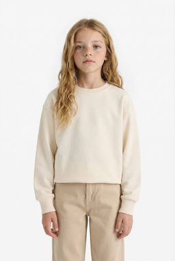 Relax Fit Pamuklu Basic Sweatshirt K_z _ocuk - Defacto фото 4