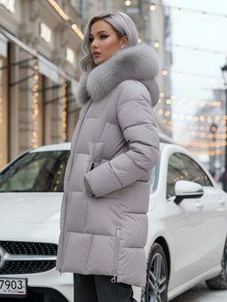 Пальто зимнее утепленное с мехом и капюшоном тренд светло-коричневого цвета 7630SK - Visdeer фото 16