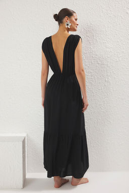 Cicek Desenli Dokuma S?rt Dekolteli %100 Pamuk Maxi Plaj Elbise TBESS25EL00100 - Trendyolmilla фото 12