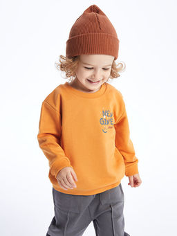 Bisiklet Yaka Bask?l? Erkek Bebek Sweatshirt