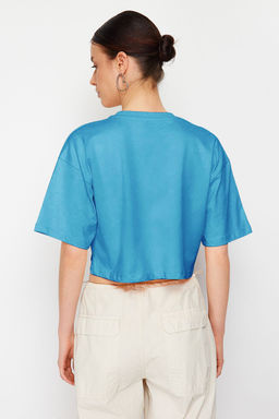 TRENDYOLMILLA Beyaz %100 Pamuk Premium Crop Bisiklet Yaka Orme T-Shirt TWOSS23TS00038  фото 29