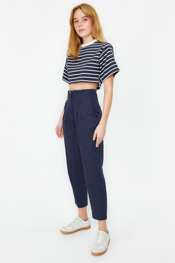 Lacivert Pamuklu Havuc Kal?p Serit Detayl? Dokuma Pantolon TWOAW22PL0342