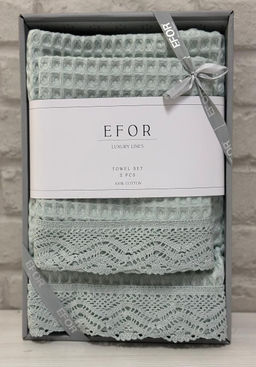 Набор вафельных полотенец EFOR из 2-х предметов(50*90 и 70*140) WAFFLE YESIL зеленый гипюр фото 2