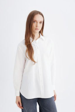 Relax Fit Poplin Uzun Kollu Beyaz Gomlek Tunik