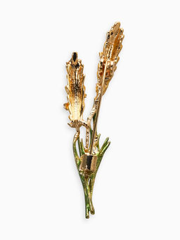 Брошь «Колосья», жёлто-зелёная в золоте