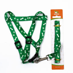 Комплект капроновый Косточки и лапки, поводок 120 х 1,5 см, ОГ 30-44 см, зелёный - Пижон фото 8