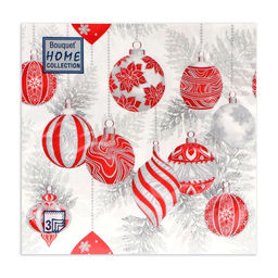 Цена за 2 шт. Салфетки новогодние бумажные Home Collection Красные игрушки на серебре, 3 слоя, 33?33 см, 20 шт.