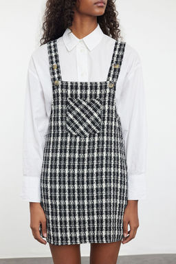 Bej Ekose / Kareli Mini Jile Dokuma Elbise TWOAW20EL0208